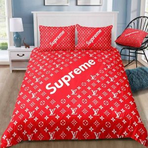 LV x Supreme Red Monogram Comforter Bedding Set