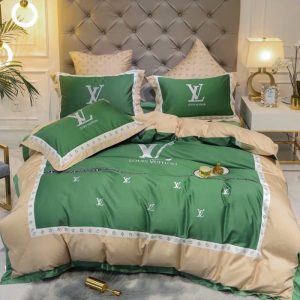 Best Louis Vuitton Grey and Beige Bedding Set