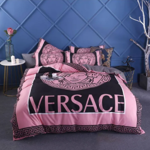 Pink And Black Versace Bedding Set