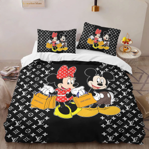 Mickey X Louis Vuitton In Black Background Bedding Set