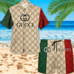 GC Red Green Stripe Hawaii Set Luxury Brand Fashion For Men - TH3200175