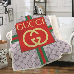 Gucci Red Logo Brand Grey Pattern Blanket