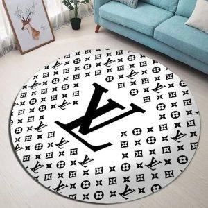 Louis Vuitton Black Logo White Luxury Brand Fashion Round Rug Carpet Home Decor Special Gift LVT00411
