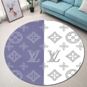 Louis Vuitton Blue White Luxury Brand Round Rug Carpet Home Decor LVT00434