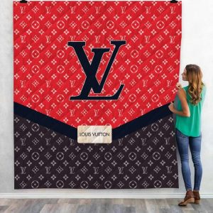 Louis Vuitton Red Black Fashion Luxury Brand Premium Blanket Fleece Home Decor LVT00192