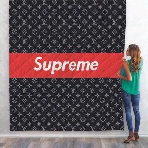 Louis Vuitton Supreme Grey Fashion Luxury Brand Premium Blanket Fleece Home Decor LVT00213