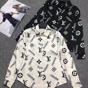(Black & White) Louis Vuitton Long Sleeve Shirt For Men - Max02186