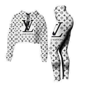 L.Vuitton Croptop Hoodie Leggings For Women Luxury Brand Clothing Clothes Outfit-Max08515