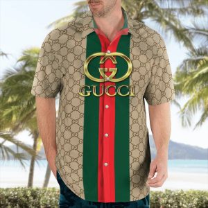 GC cream stripes luxury brand premium fashion hawaii shirt for men PEA31228