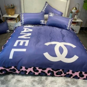 Coco Chanel Blue With Leopard Print Bedding Set