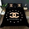 Chanel Signature Pearls In Black Background Bedding Set Queen